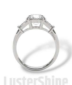 Round Solitaire Ring with Tapered Baguette Diamonds – Handmade 3-Stone Engagement Ring – White, Yellow, or Rose Gold Ring – LusterShine Gift