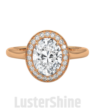 Sparkling Oval Diamond Halo Engagement Ring – Elegant Gold Setting with Round Accents – Moissanite Diamond Solid Gold Ring  – Inspired Ring