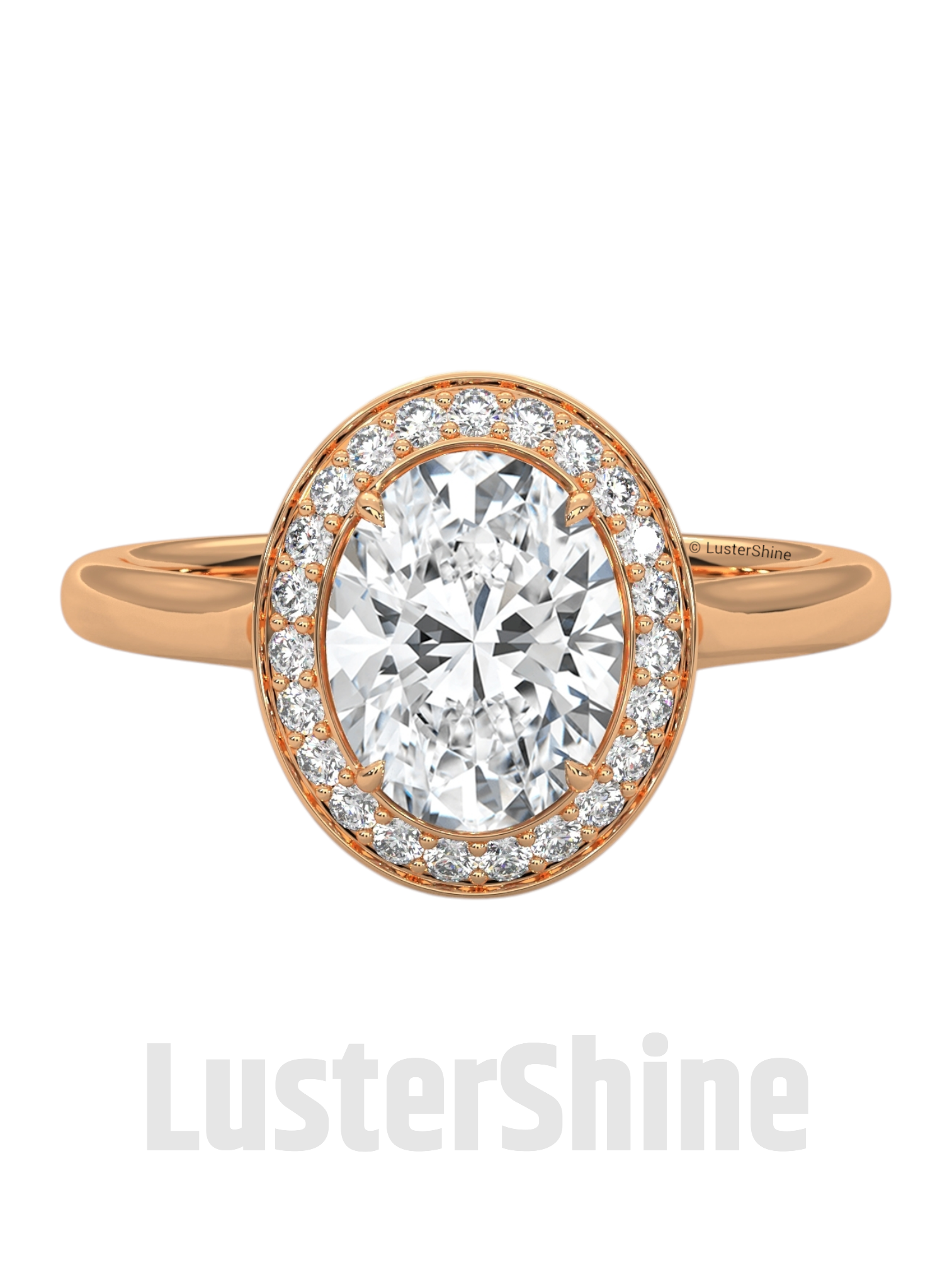 Sparkling Oval Diamond Halo Engagement Ring – Elegant Gold Setting with Round Accents – Moissanite Diamond Solid Gold Ring  – Inspired Ring