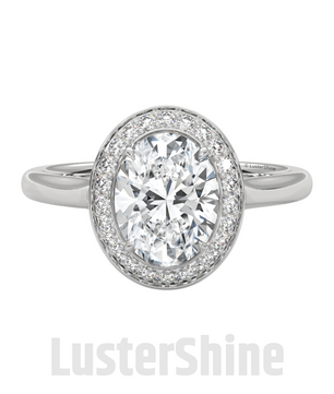 Sparkling Oval Diamond Halo Engagement Ring – Elegant Gold Setting with Round Accents – Moissanite Diamond Solid Gold Ring  – Inspired Ring