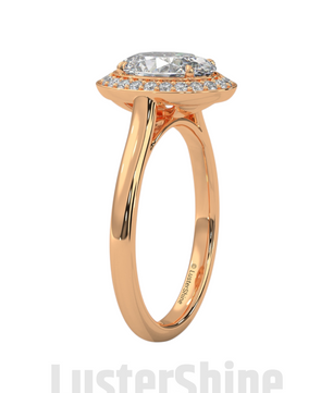 Sparkling Oval Diamond Halo Engagement Ring – Elegant Gold Setting with Round Accents – Moissanite Diamond Solid Gold Ring  – Inspired Ring