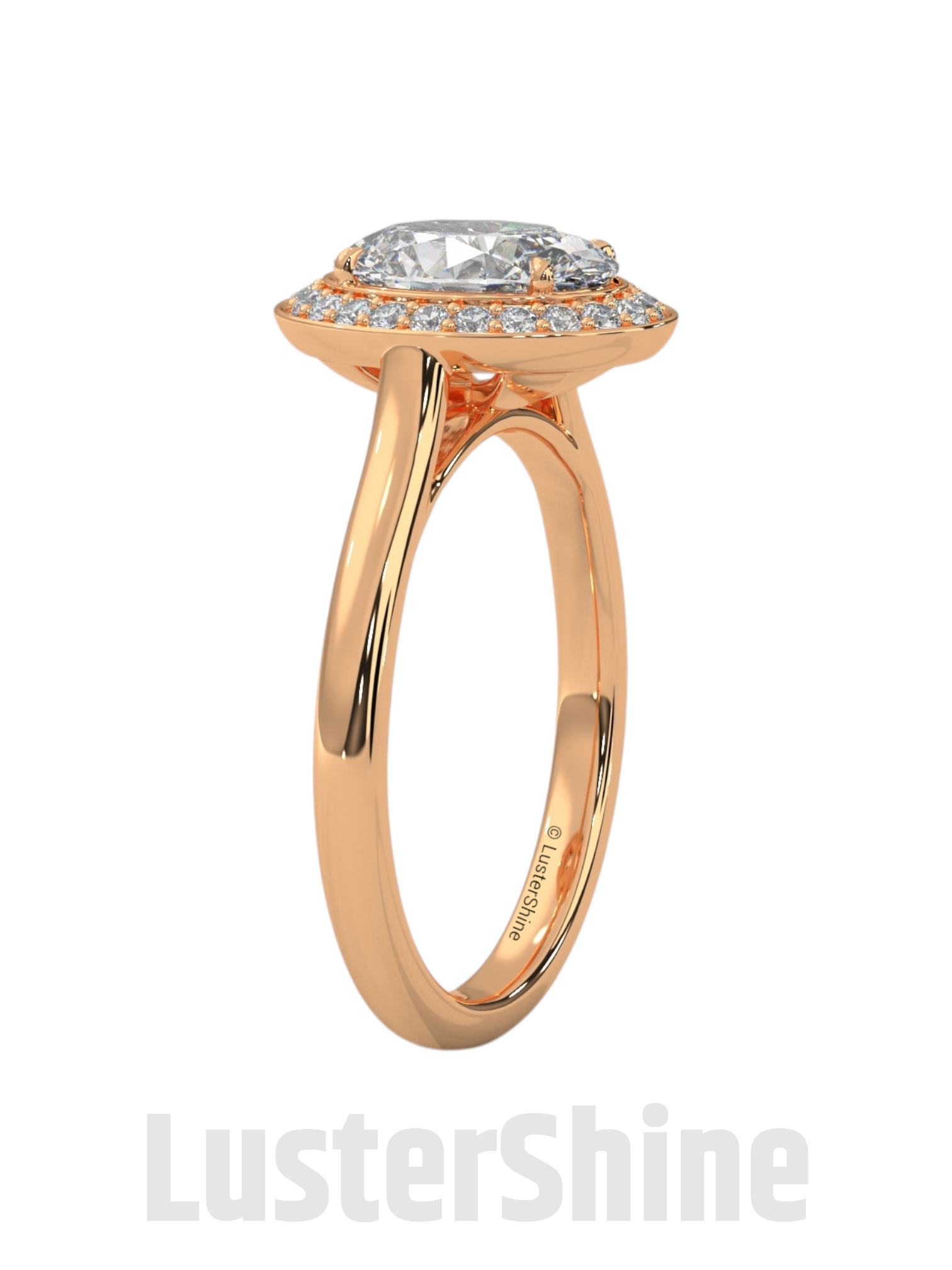 Sparkling Oval Diamond Halo Engagement Ring – Elegant Gold Setting with Round Accents – Moissanite Diamond Solid Gold Ring  – Inspired Ring