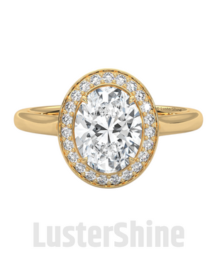 Sparkling Oval Diamond Halo Engagement Ring – Elegant Gold Setting with Round Accents – Moissanite Diamond Solid Gold Ring  – Inspired Ring
