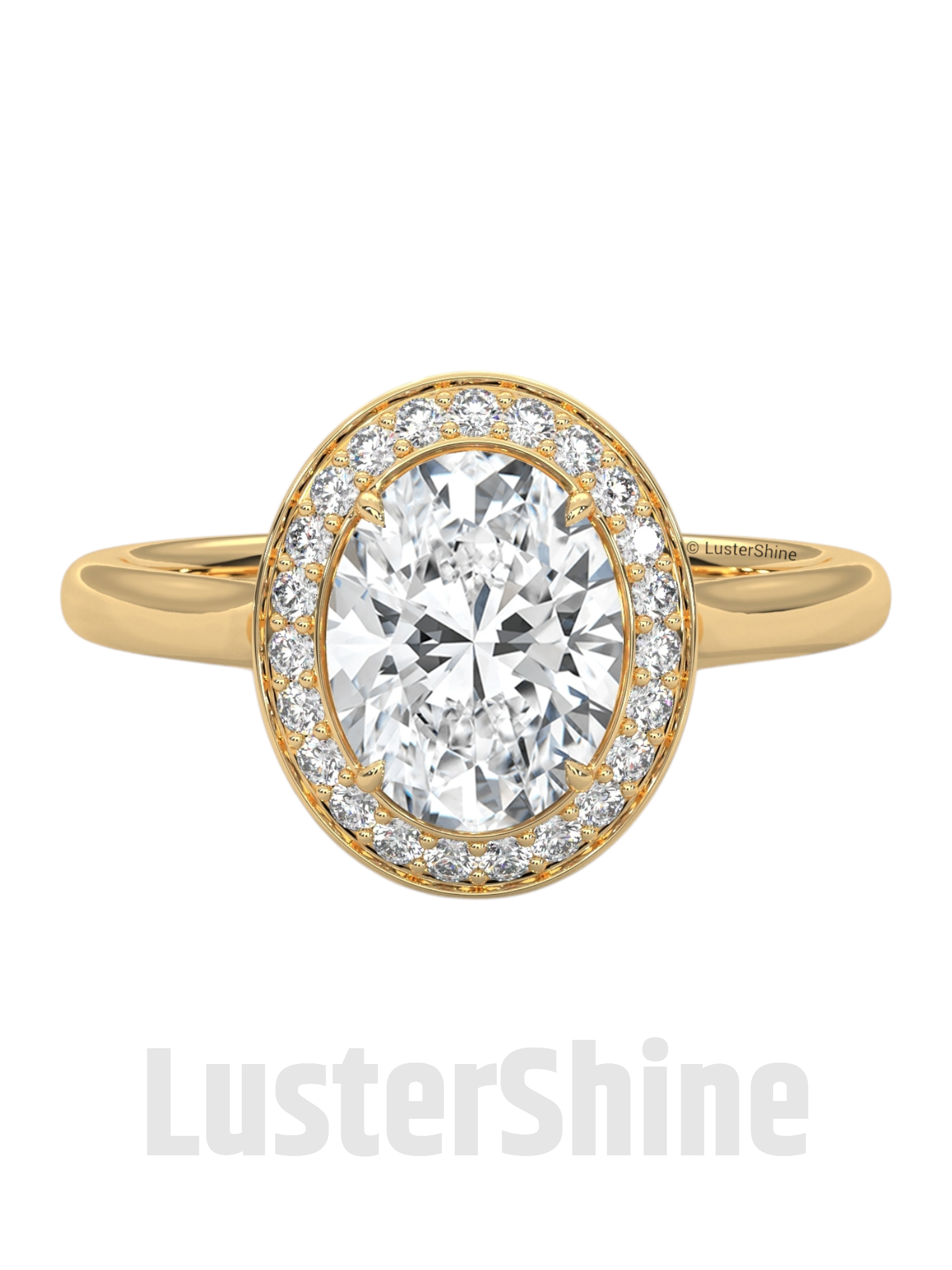 Sparkling Oval Diamond Halo Engagement Ring – Elegant Gold Setting with Round Accents – Moissanite Diamond Solid Gold Ring  – Inspired Ring