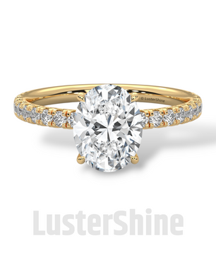 Elegant Oval Cut Diamond Solitaire Engagement Ring with Pave Diamonds – 9x7 mm Center Moissanite Diamond Ring – Custom Size Ring