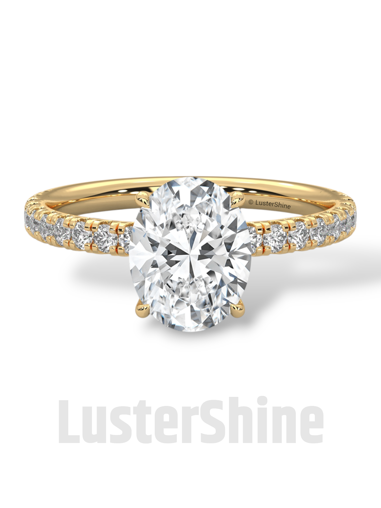Elegant Oval Cut Diamond Solitaire Engagement Ring with Pave Diamonds – 9x7 mm Center Moissanite Diamond Ring – Custom Size Ring