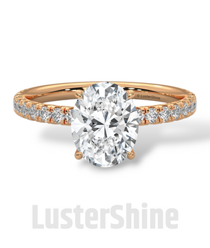 Elegant Oval Cut Diamond Solitaire Engagement Ring with Pave Diamonds – 9x7 mm Center Moissanite Diamond Ring – Custom Size Ring