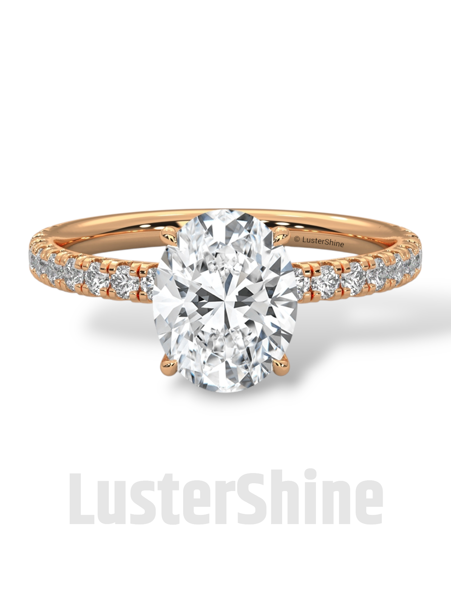 Elegant Oval Cut Diamond Solitaire Engagement Ring with Pave Diamonds – 9x7 mm Center Moissanite Diamond Ring – Custom Size Ring