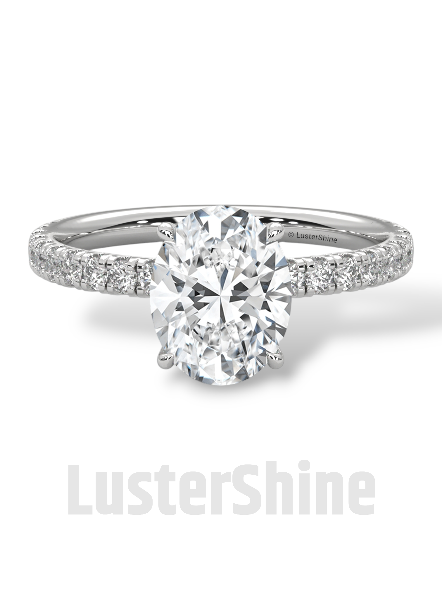 Elegant Oval Cut Diamond Solitaire Engagement Ring with Pave Diamonds – 9x7 mm Center Moissanite Diamond Ring – Custom Size Ring