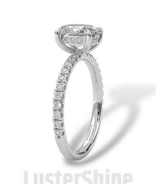 Elegant Oval Cut Diamond Solitaire Engagement Ring with Pave Diamonds – 9x7 mm Center Moissanite Diamond Ring – Custom Size Ring