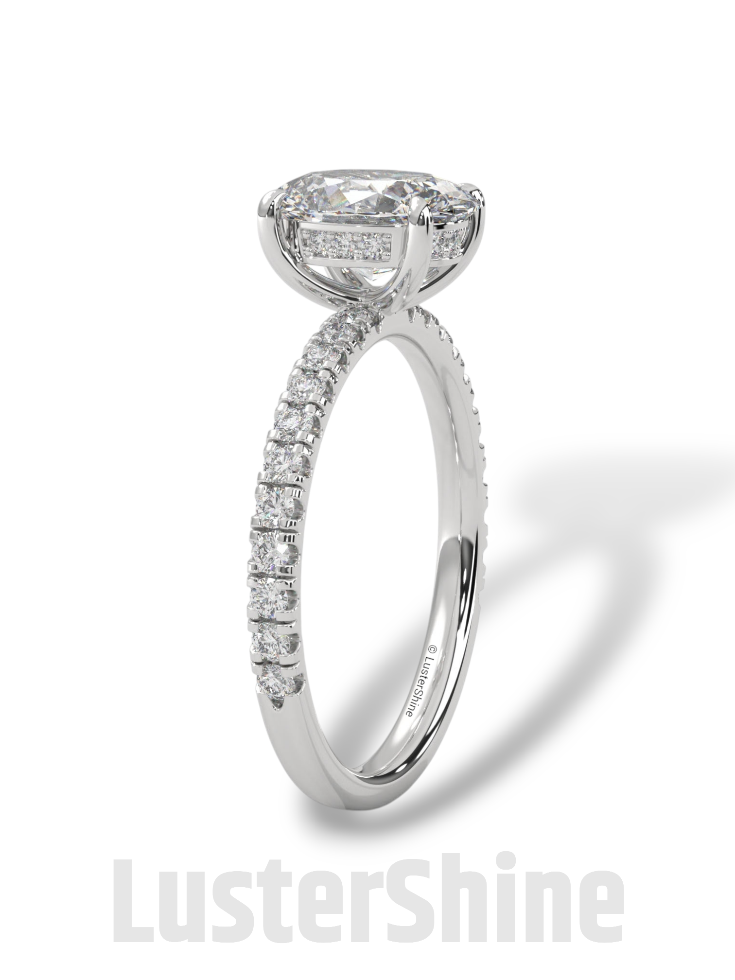 Elegant Oval Cut Diamond Solitaire Engagement Ring with Pave Diamonds – 9x7 mm Center Moissanite Diamond Ring – Custom Size Ring