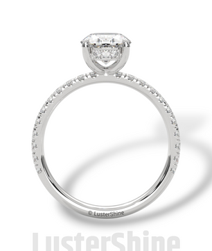 Elegant Oval Cut Diamond Solitaire Engagement Ring with Pave Diamonds – 9x7 mm Center Moissanite Diamond Ring – Custom Size Ring