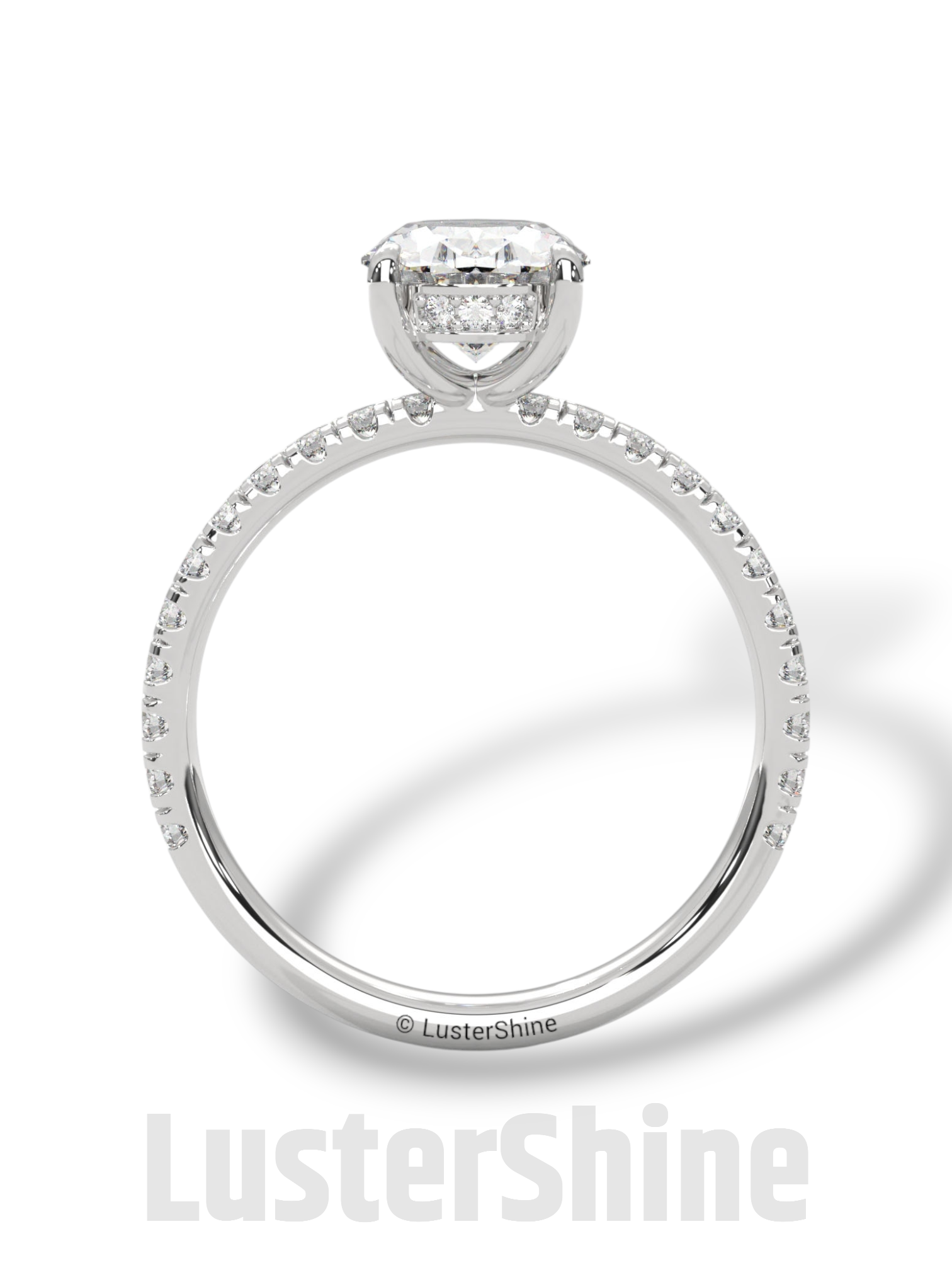 Elegant Oval Cut Diamond Solitaire Engagement Ring with Pave Diamonds – 9x7 mm Center Moissanite Diamond Ring – Custom Size Ring