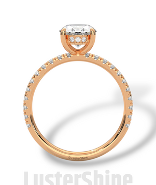 Elegant Oval Cut Diamond Solitaire Engagement Ring with Pave Diamonds – 9x7 mm Center Moissanite Diamond Ring – Custom Size Ring