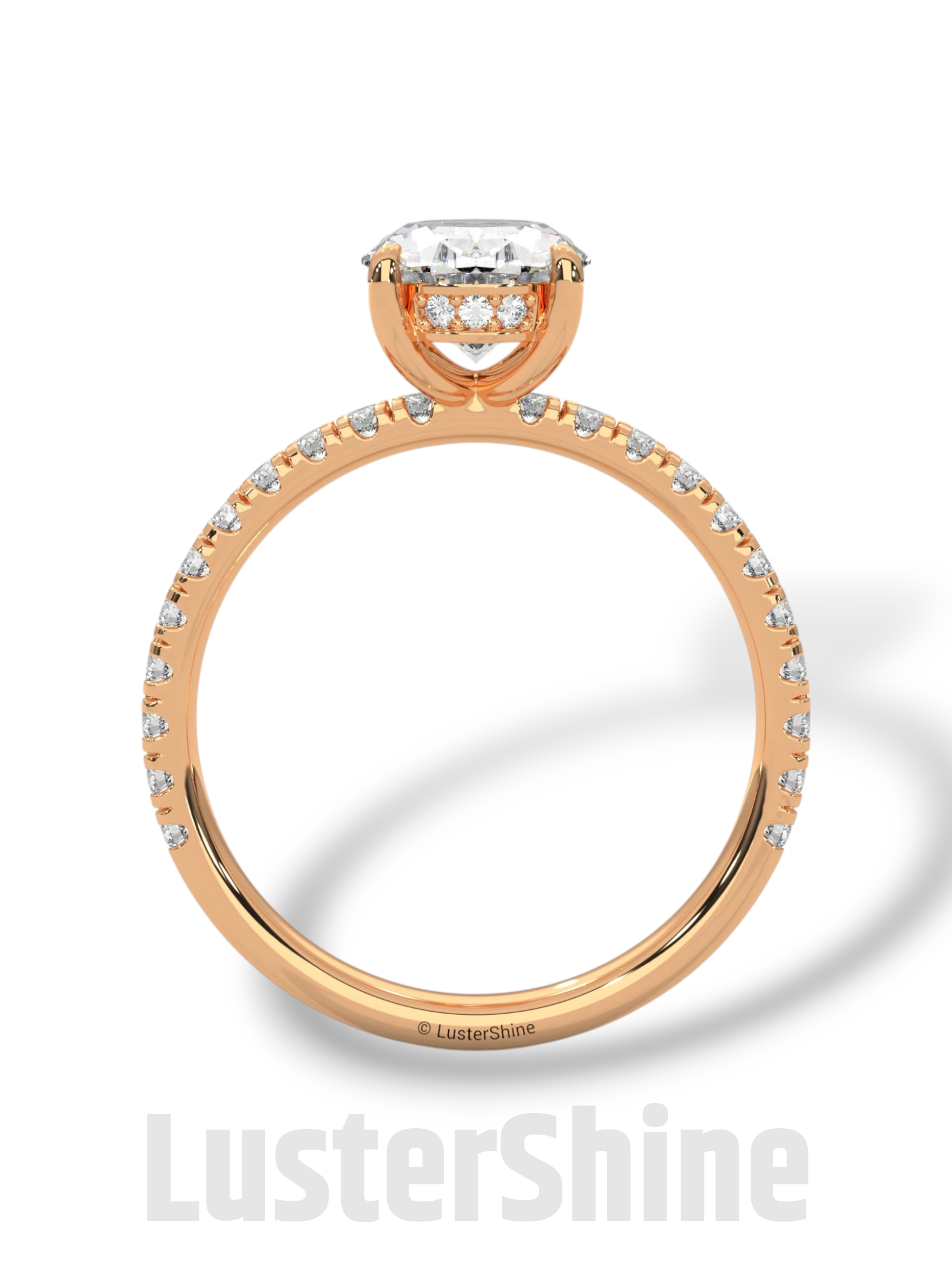 Elegant Oval Cut Diamond Solitaire Engagement Ring with Pave Diamonds – 9x7 mm Center Moissanite Diamond Ring – Custom Size Ring