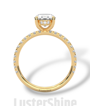 Elegant Oval Cut Diamond Solitaire Engagement Ring with Pave Diamonds – 9x7 mm Center Moissanite Diamond Ring – Custom Size Ring