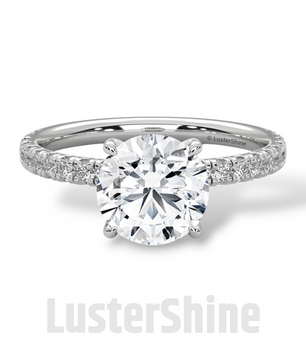8mm Round Solitaire Diamond Ring – Pave Set Band in Solid Gold Ring – Stunning Classic Engagement Ring Luxurious Gold Setting