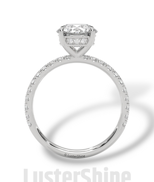 8mm Round Solitaire Diamond Ring – Pave Set Band in Solid Gold Ring – Stunning Classic Engagement Ring Luxurious Gold Setting