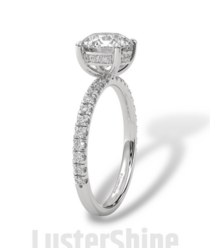 8mm Round Solitaire Diamond Ring – Pave Set Band in Solid Gold Ring – Stunning Classic Engagement Ring Luxurious Gold Setting