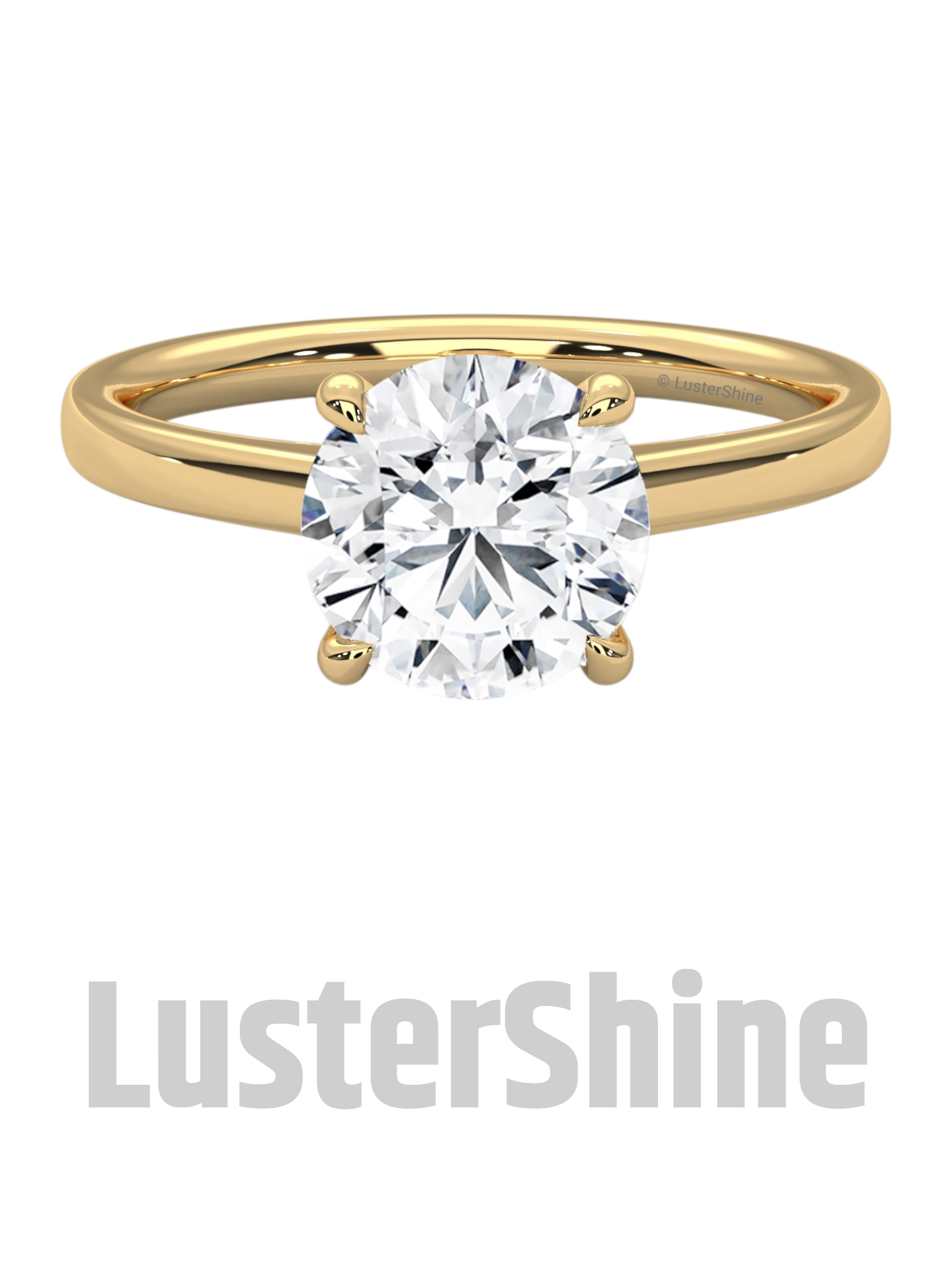 Round Solitaire Engagement Ring in 14K Yellow Gold – Classic Moissanite Diamond Ring – Minimalist Gold Promise or Wedding Jewelry Gift her