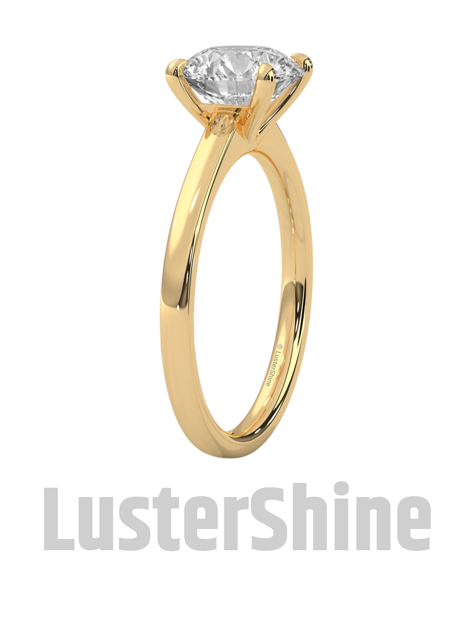 Round Solitaire Engagement Ring in 14K Yellow Gold – Classic Moissanite Diamond Ring – Minimalist Gold Promise or Wedding Jewelry Gift her