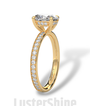 Oval Brilliant Diamond Solitaire Ring – Hidden Halo & Pave Band for Radiant Elegance – Custom Gold Ring – Handcrafted Gift by LusterShine