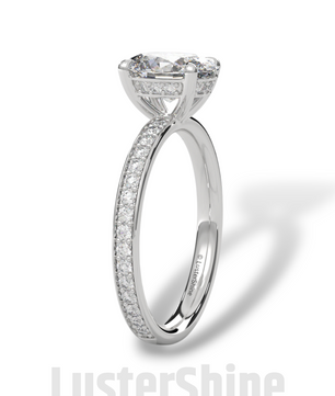 Oval Brilliant Diamond Solitaire Ring – Hidden Halo & Pave Band for Radiant Elegance – Custom Gold Ring – Handcrafted Gift by LusterShine