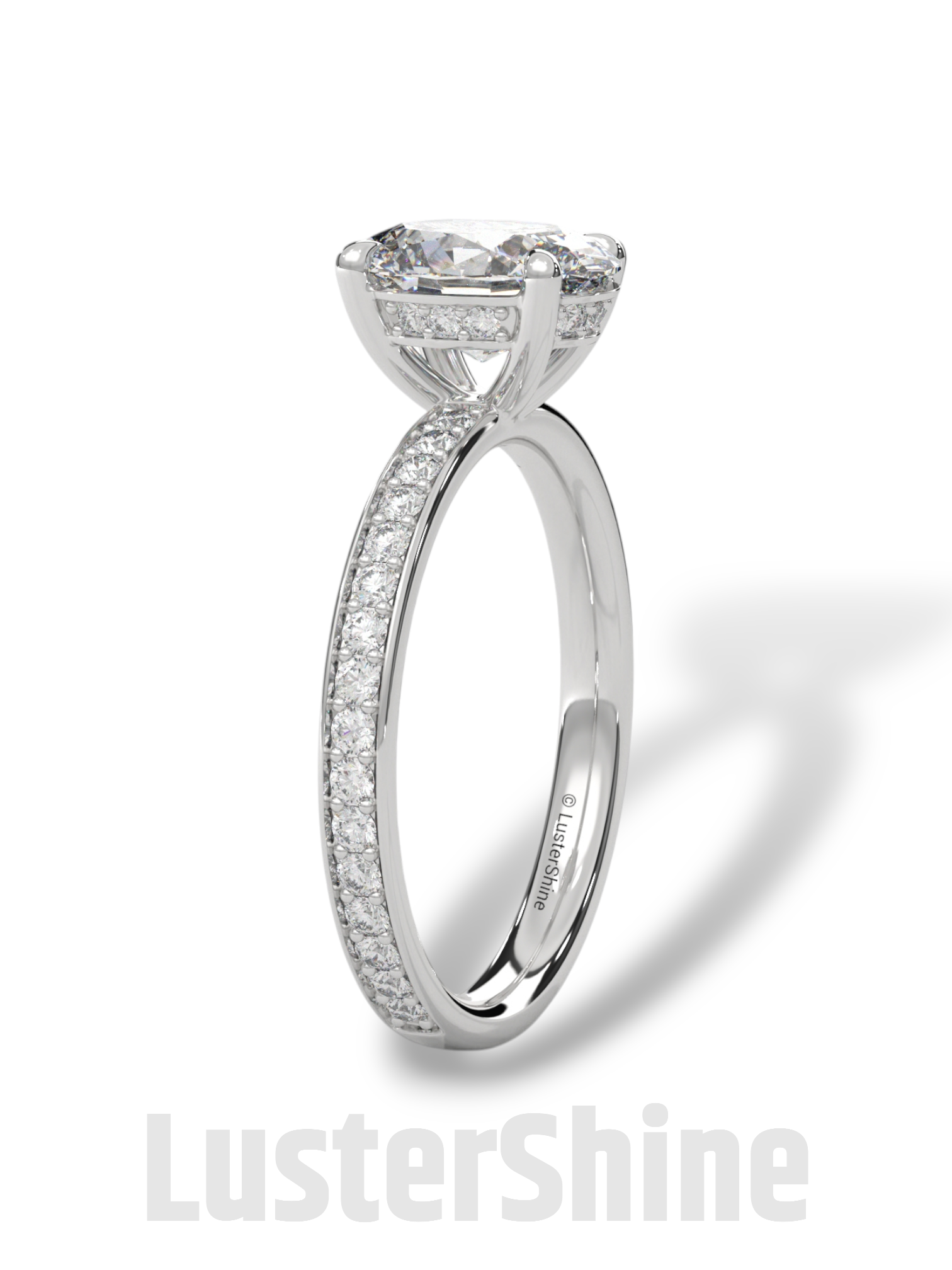 Oval Brilliant Diamond Solitaire Ring – Hidden Halo & Pave Band for Radiant Elegance – Custom Gold Ring – Handcrafted Gift by LusterShine