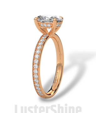 Oval Brilliant Diamond Solitaire Ring – Hidden Halo & Pave Band for Radiant Elegance – Custom Gold Ring – Handcrafted Gift by LusterShine