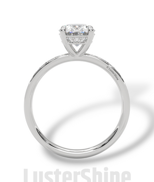 Oval Brilliant Diamond Solitaire Ring – Hidden Halo & Pave Band for Radiant Elegance – Custom Gold Ring – Handcrafted Gift by LusterShine