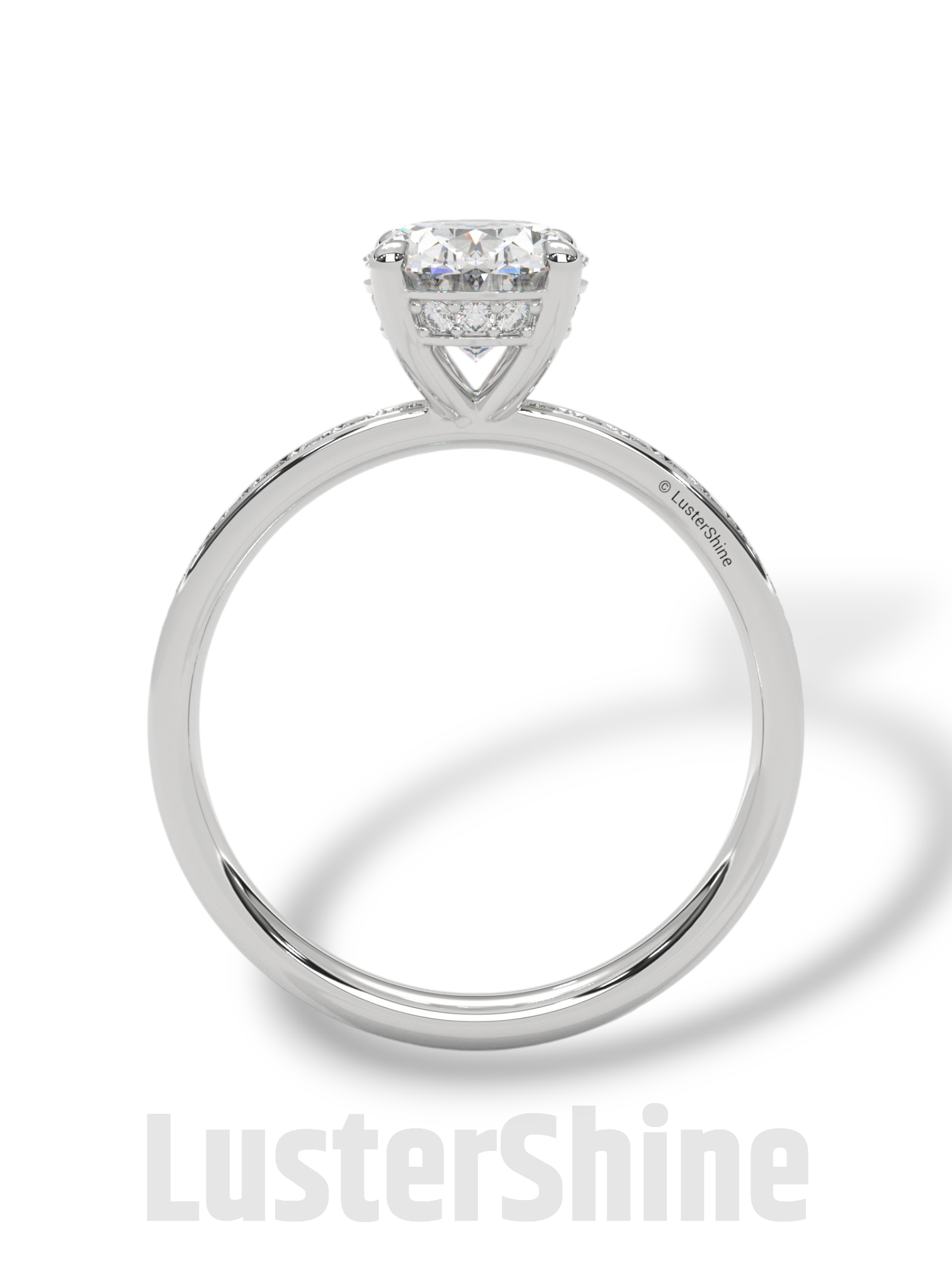 Oval Brilliant Diamond Solitaire Ring – Hidden Halo & Pave Band for Radiant Elegance – Custom Gold Ring – Handcrafted Gift by LusterShine