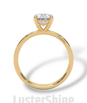 Oval Brilliant Diamond Solitaire Ring – Hidden Halo & Pave Band for Radiant Elegance – Custom Gold Ring – Handcrafted Gift by LusterShine