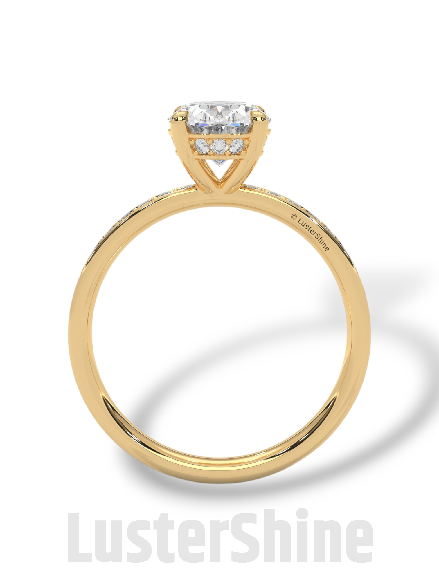 Oval Brilliant Diamond Solitaire Ring – Hidden Halo & Pave Band for Radiant Elegance – Custom Gold Ring – Handcrafted Gift by LusterShine