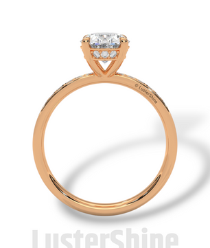 Oval Brilliant Diamond Solitaire Ring – Hidden Halo & Pave Band for Radiant Elegance – Custom Gold Ring – Handcrafted Gift by LusterShine