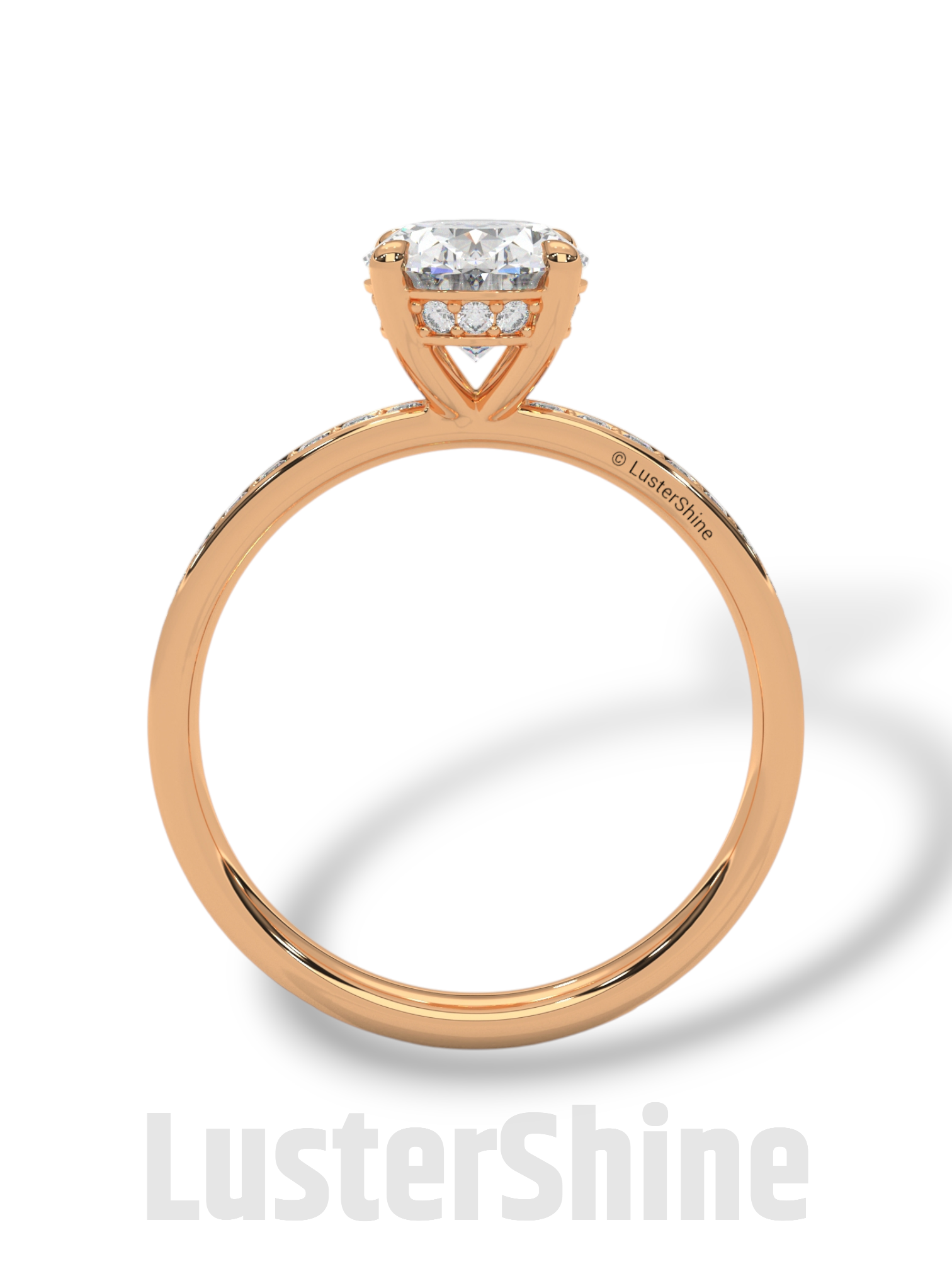 Oval Brilliant Diamond Solitaire Ring – Hidden Halo & Pave Band for Radiant Elegance – Custom Gold Ring – Handcrafted Gift by LusterShine