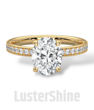 Oval Brilliant Diamond Solitaire Ring – Hidden Halo & Pave Band for Radiant Elegance – Custom Gold Ring – Handcrafted Gift by LusterShine