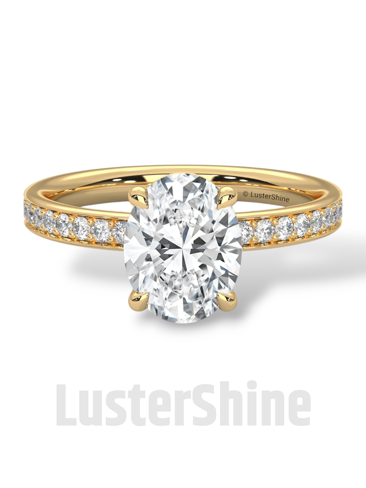 Oval Brilliant Diamond Solitaire Ring – Hidden Halo & Pave Band for Radiant Elegance – Custom Gold Ring – Handcrafted Gift by LusterShine