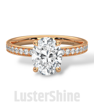 Oval Brilliant Diamond Solitaire Ring – Hidden Halo & Pave Band for Radiant Elegance – Custom Gold Ring – Handcrafted Gift by LusterShine