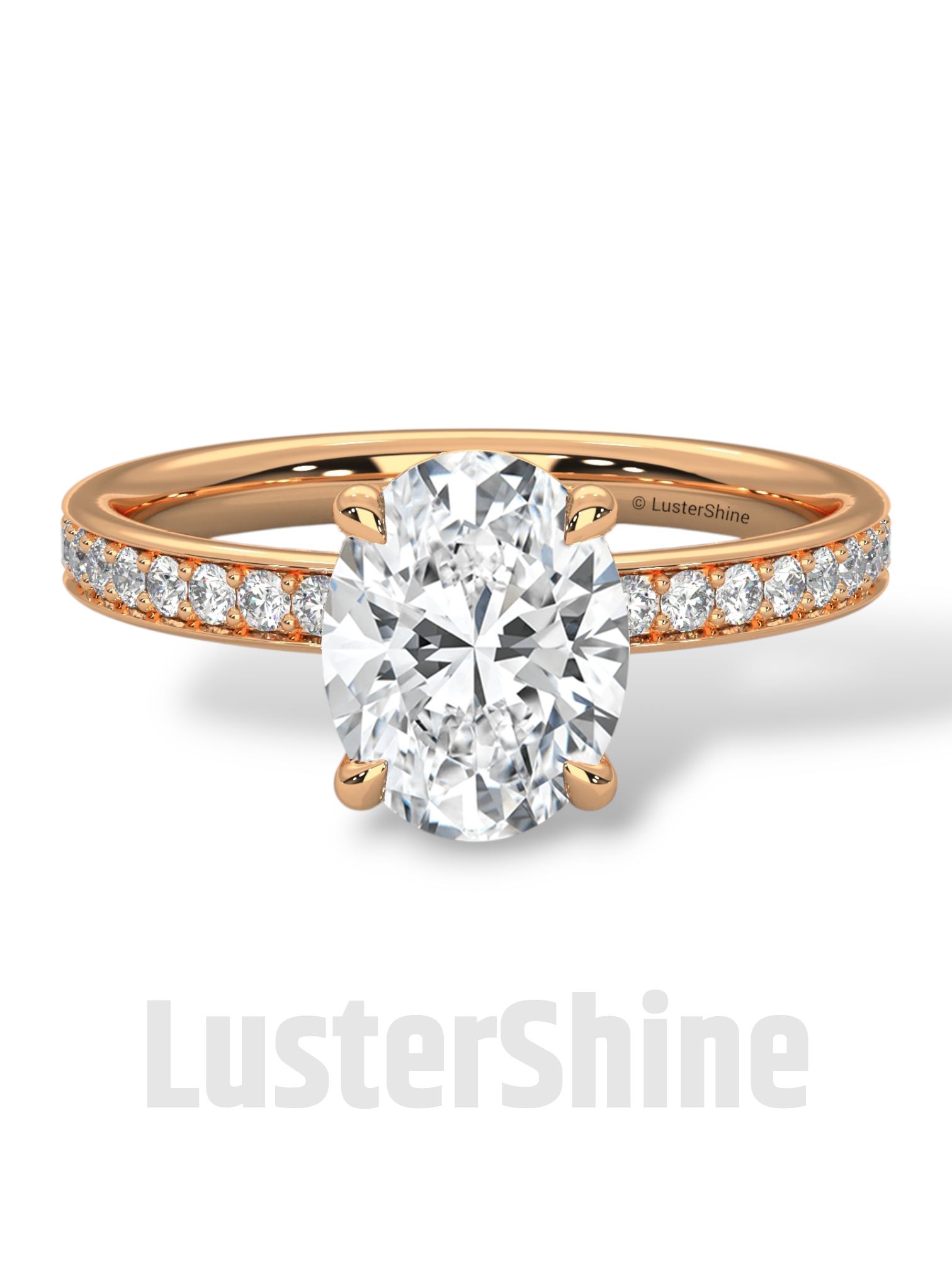 Oval Brilliant Diamond Solitaire Ring – Hidden Halo & Pave Band for Radiant Elegance – Custom Gold Ring – Handcrafted Gift by LusterShine