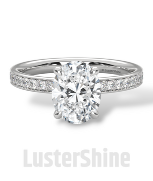 Oval Brilliant Diamond Solitaire Ring – Hidden Halo & Pave Band for Radiant Elegance – Custom Gold Ring – Handcrafted Gift by LusterShine