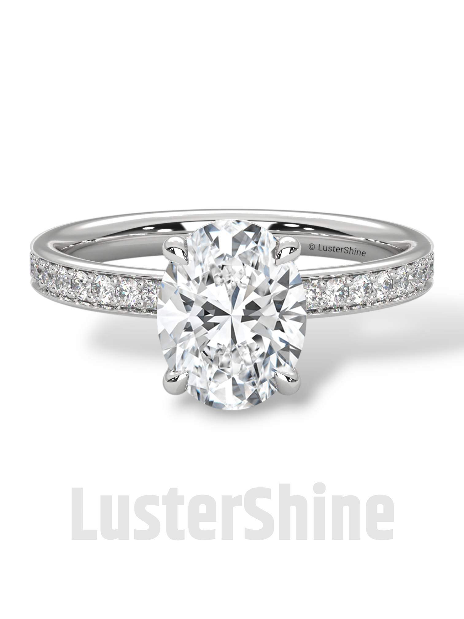 Oval Brilliant Diamond Solitaire Ring – Hidden Halo & Pave Band for Radiant Elegance – Custom Gold Ring – Handcrafted Gift by LusterShine