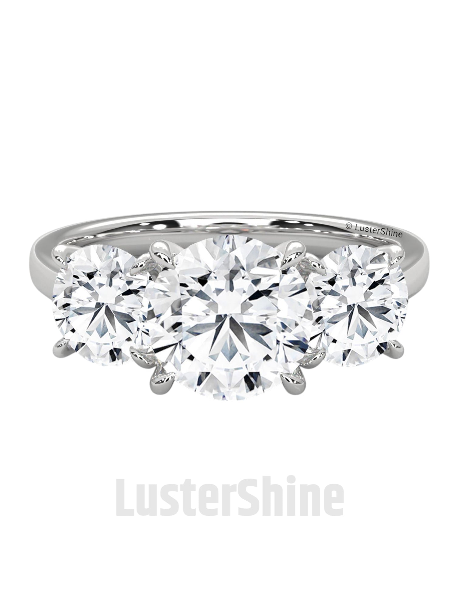 Three Stone Diamond Engagement Ring – Round Cut Trilogy Ring – 14K 18K Gold Bridal Ring – Moissanite or Lab Diamond