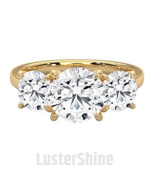 Three Stone Diamond Engagement Ring – Round Cut Trilogy Ring – 14K 18K Gold Bridal Ring – Moissanite or Lab Diamond