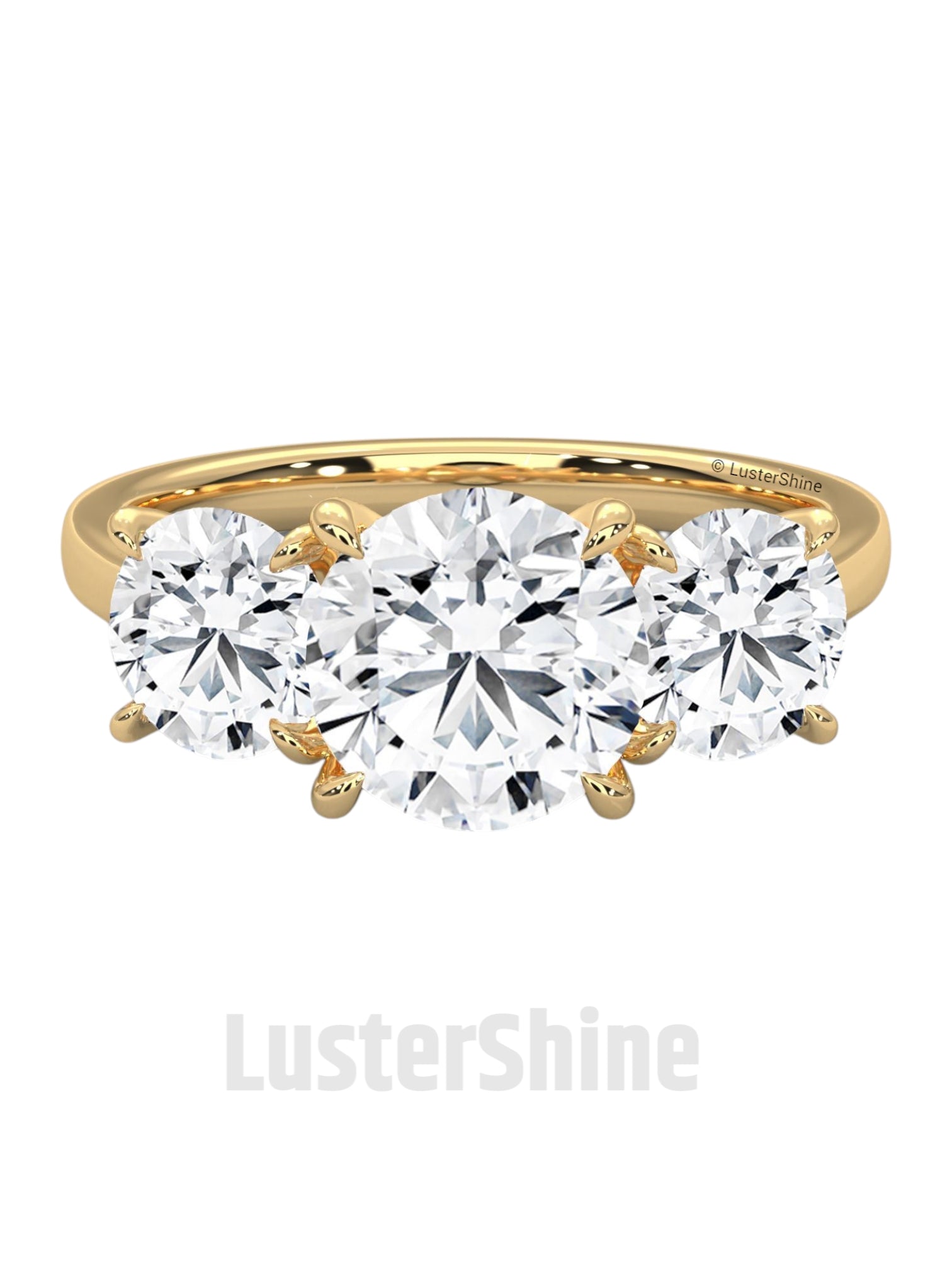Three Stone Diamond Engagement Ring – Round Cut Trilogy Ring – 14K 18K Gold Bridal Ring – Moissanite or Lab Diamond