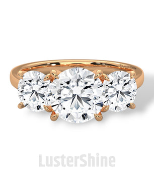 Three Stone Diamond Engagement Ring – Round Cut Trilogy Ring – 14K 18K Gold Bridal Ring – Moissanite or Lab Diamond