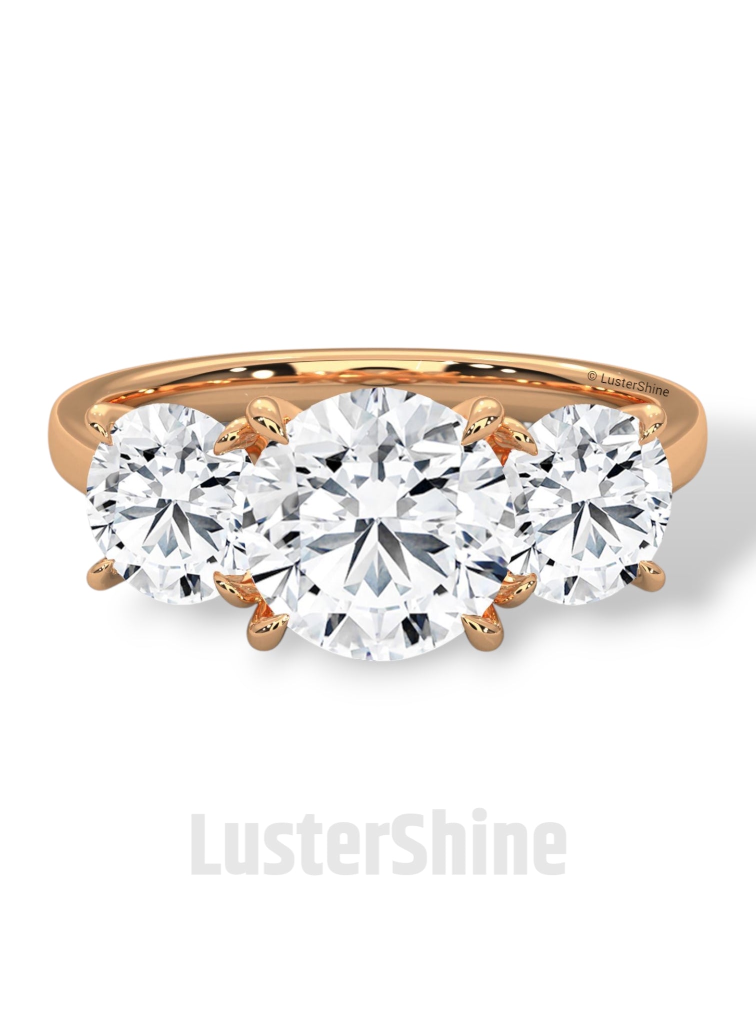 Three Stone Diamond Engagement Ring – Round Cut Trilogy Ring – 14K 18K Gold Bridal Ring – Moissanite or Lab Diamond