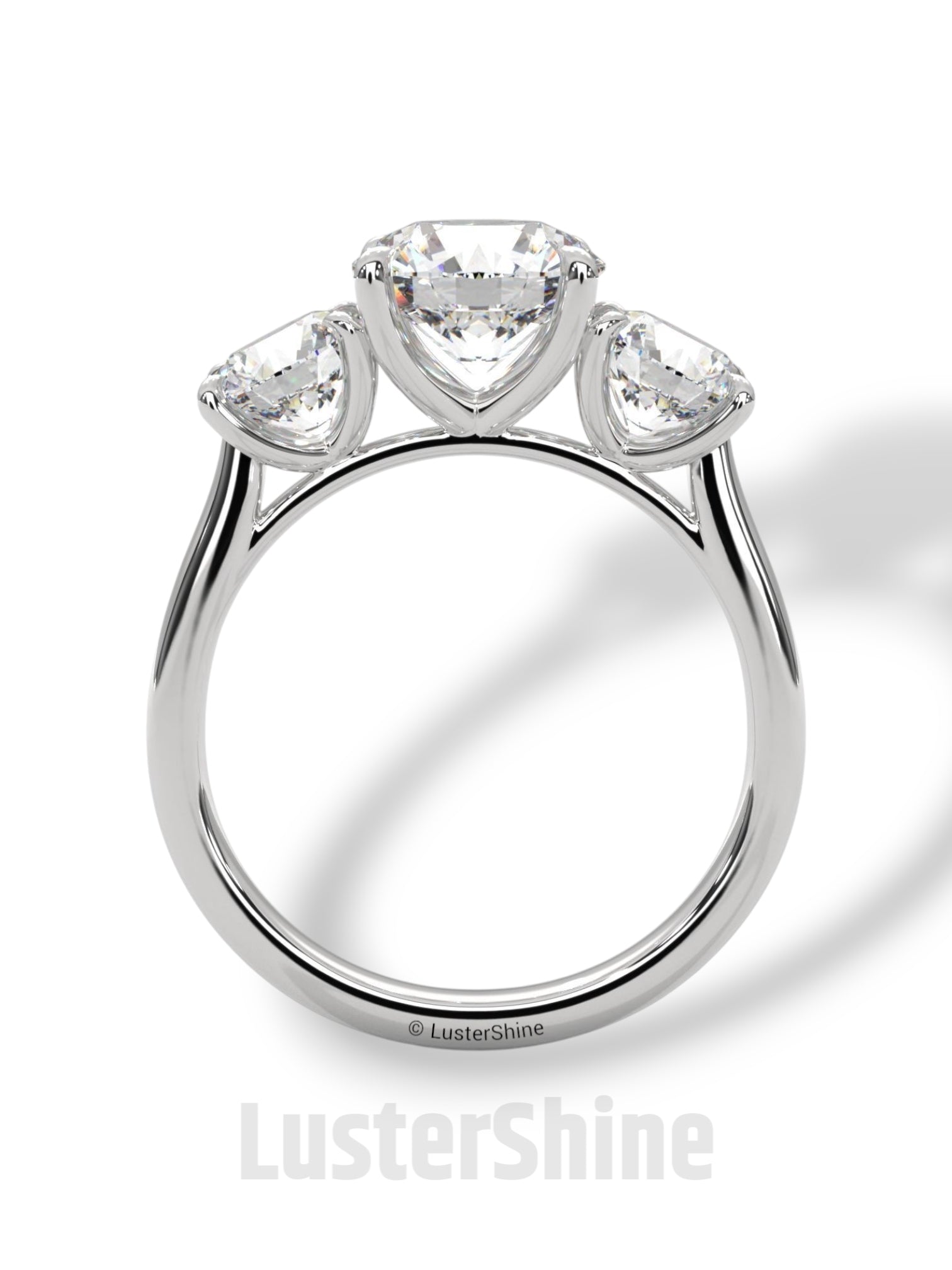 Three Stone Diamond Engagement Ring – Round Cut Trilogy Ring – 14K 18K Gold Bridal Ring – Moissanite or Lab Diamond