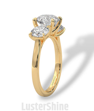 Three Stone Diamond Engagement Ring – Round Cut Trilogy Ring – 14K 18K Gold Bridal Ring – Moissanite or Lab Diamond