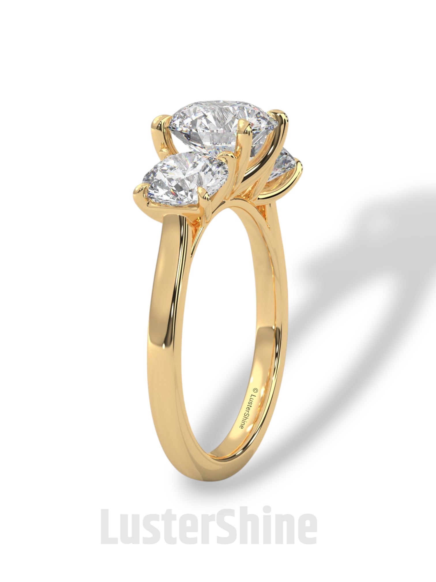 Three Stone Diamond Engagement Ring – Round Cut Trilogy Ring – 14K 18K Gold Bridal Ring – Moissanite or Lab Diamond