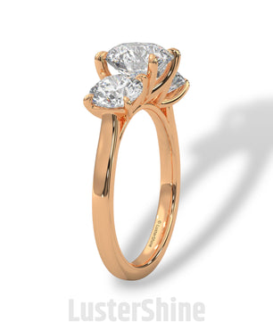 Three Stone Diamond Engagement Ring – Round Cut Trilogy Ring – 14K 18K Gold Bridal Ring – Moissanite or Lab Diamond